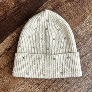 Elegant Cream Beanie with Rhinestone Accents